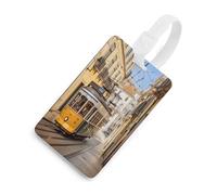 Lisbon Tram Luggage Tags for Suitcases Cute Suitcase Tag Privacy Cover ID Identifier Unique Name Tags for Travel Baggage Essentials Fashion Tag, White-style, One Size