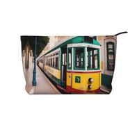 Lisbon Tram Pattern Corduroy Makeup Bag Travel Cosmetic Bag Organizer Toiletry Bag