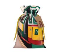 Lisbon Tram Pattern Linen Drawstring Gift Bag Xmas Party Candy Bag Reusable Storage Pouches