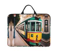 Lisbon Tram Pattern Print 14in Laptop Case Sleeve Bag â€“ Portable Handle, Business Travel, Commuting, Accessory Pocket