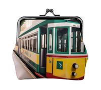 Lisbon Tram Pattern Print Charm and Versatile Coin Purse Exquisite Waterproof Kiss Lock Wallet for Keys Cards