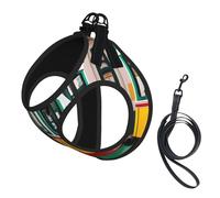 Lisbon Tram Pattern Print Dog Harness with Leash Set with Thickened Padded Vest for Extra-Small/Small Medium Dogs