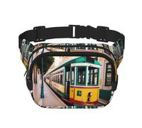 lisbon tram pattern Print Fashion Waist Packs Square Layer Waist Bag Black Belt Bag with Adjustable Strap, Black, One Size