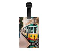 Lisbon Tram Pattern Print Luggage Tag â€“ Full-Back Privacy Cover Suitcase ID Label for Women & Men, PVC Travel Name ID Tag