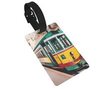 Lisbon Tram Pattern Print Luggage Tags with Detachable Wristband, Travel Bag Tags, Easy to Identify