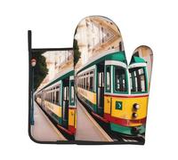 Lisbon Tram Pattern Print Oven Mitt & Pot Holder Set, A Must-Have for Kitchen Oven Microwave Grill