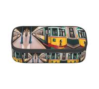 Lisbon Tram Pattern Print Pencil Case - Pen Organizer for Girls and Boys, School Supplies, Stationery, and Office Use