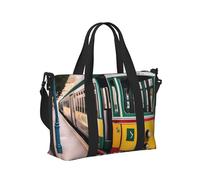 Lisbon Tram Pattern Print Travel Hand Bag Portable Foldable Shoulder Tote Bags for Weekend Trip Gym Vacation