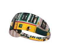 lisbon tram pattern Printed Running Headband Women, Foldable Adjustable Width, Non Slip for Workout Washing and Spa