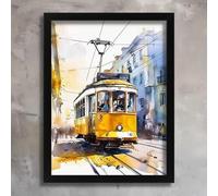Lisbon Tram Portugal Watercolour Painting Wall Art Print Poster Picture A3 A4 A5 Poster A4 - Wall Art Home Decor Movie Poster Canvas Film Cinema Retro Vintage Cult Classic Nostargic Saga Modern repri