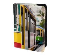 Lisbon Tram Print 5.5in Passport Travel Document Wallet Case Stylish Secure Men Women For Travelers, Black, One Size