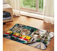 Lisbon Tram Print Cat Food Mat Pet Feeding Mat for Floor Pet Supplies Dog Water Bowl Mat Dog Essentials