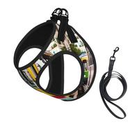 Lisbon Tram Print Dog Harness with Leash Set with Thickened Padded Vest for Extra-Small/Small Medium Dogs