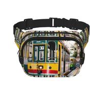 lisbon tram Print Fashion Waist Packs Square Layer Waist Bag Black Belt Bag with Adjustable Strap, Black, One Size