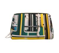Lisbon Tram Print Leather Makeup Bag for Women Travel Toiletry Bag for Toiletries Cosmetic Bag