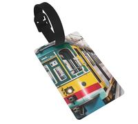 Lisbon Tram Print Luggage Tags with Detachable Wristband, Travel Bag Tags, Easy to Identify