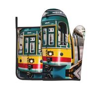 Lisbon Tram Print Oven Mitt & Pot Holder Set, A Must-Have for Kitchen Oven Microwave Grill