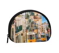 Lisbon Tram Print Portable Mini Coin Storage Bag - Full-Printed Polyester Wallet for Personal Small Items