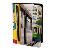 lisbon tram print Travel Wallet Passport Holder Case for Family Leather Passport Cover for Men Women, Black, One Size