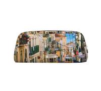 Lisbon Tram Printing School Leather Zippered Fountain Ballpoint Rollerball Pens Pouch Pencils Case Holder for Pupil