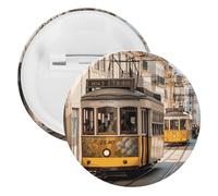 Lisbon Tram Tinplate Badge Personalized Round Brooch Large Craft Button Suitable for Teachers, Nurses, Doctors, Staff, Party Gift Accessories, 5PCS, Plastic, plastics