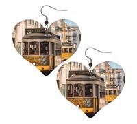 Lisbon tram Women's Leather Earrings Heart Hook Earring Lightweight Dangle Drop for Women Jewelry