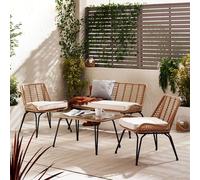Lisbon Wicker Style Rattan Outdoor Garden Sofa & Chair Set, PE Rattan & Cushions, Garden Conversation Set FurnitureboxUK Beige One Size