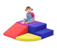 Lischwert Soft Play Set, Climb and Crawl Activity Play Set Soft Foam Climber Sets Crawl and Climb Foam, Beginner Toddler Climber with Slide Ramp(JM-JP-4PCS-Color)