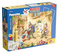 Lisciani 48182 Pinocchio Disney Puzzle, Multicolour, One Size | Double-Sided Puzzle - Sturdy Card and Drawing to Colour on the Back - Assemble and Colour - 4 Felt Tips, 70 x 50 cm