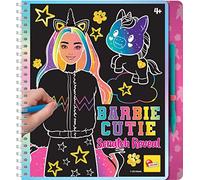 Lisciani - BARBIE CUTIE SCRATCH REVEAL BOOK - Scratch Art Colouring & Decorating - Rainbow Glitter Pages with Gold Edges - 44-Page Scratch Drawing Book + Wooden Stylus - Gift for Girls Age 4+