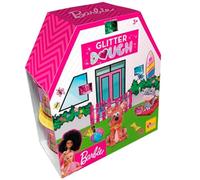 Lisciani - Barbie Dough House - Glitter Modelling Dough - 3+ Years | Modelling Set - 5 Heart-Shaped Pots with 500 g of Glitter Dough and Barbie Moulds - Model Figures - Reusable Every Time