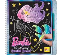 Lisciani - Barbie Mer-Mazing - Magic Scratch Book with Pen - 4+ Years | Creative Book - 44 Pages of 16,5 x 20 cm and Wooden Stylus - Scratch Out Hidden Underwater Designs - Decorate as You Like