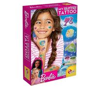 Lisciani - BARBIE MY GLITTER TATTOO - Creative Tattoo Kit for Kids Aged 6 and Up - Includes Multicolored Glitter, Stickers, Gems, Stencils - Safe and Easy to Use - DIY Temporary Tattoos