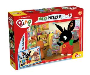 Lisciani - Bing at School - Set of 2 Supermaxi Puzzles 12 Pieces - 3+ Years | Maxi Children's Puzzles - Two Scenes from the Series to Assemble - Thick Pieces for Beginners - 50 x 35 cm per Puzzle