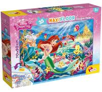 Lisciani - Disney The Little Mermaid - Floor Puzzle 35 Pieces - 3+ Years | Double-Sided Giant Puzzle - Ariel and Flounder under the Sea - Back to Colour - 4 Felt Tips and Floor Size of 70 x 50 cm