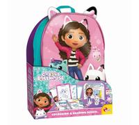Lisciani - Gabby's Dollhouse - Drawing School Backpack - 4+ Years | Creative Travel Set - 4 Wipe-Clean Boards, Felt Tips, Colouring Pencils and Stickers - Ready Colouring Pages - All in the Bag
