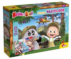 Lisciani - MASHA PUZZLE MAXIFLOOR 2 X 12 - SHALL WE PLAY TOGETHER - For Children Aged 3 and Up - Double-Sided 50x35cm Puzzles - Educational and Creative Play