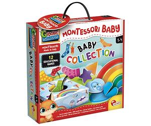 Lisciani - MONTESSORI BABY COLLECTION - Educational Games Set for Toddlers - Includes 12 Games - Sensory Development, Logic, Hand-Eye Coordination - Tactile Box, Rainbow Puzzle, Geometric Shapes