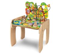 Lisciani - Montessori - Evolving Wooden Activity Table - 1+ Years | Activity Centre - Maze, Gears and Shapes to Slot In - Height Adjustable as the Child Grows - 2 Stackable Blocks Included