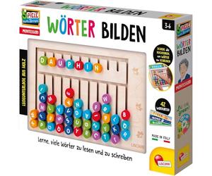 Lisciani - Montessori Schafft Words - Wooden Letters Educational Game with 42 Flashcards and Board - Montessori Educational Game from 3 Years - ABC Preschool - Educational Toy Letters Wood