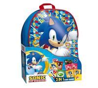 Lisciani - SONIC THE HEDGEHOG 2 in 1 backpack and card games - Travel Games for Children From 6 Years - 2 Different Games to Play at School - 2 or More Players - Made in Italy