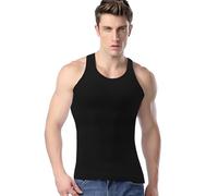 LISEJE Gynecomastia Compression Shirts, Mens Slimming Body Shaper Vest, Tummy Control Undershirts, Black, M