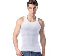 LISEJE Gynecomastia Compression Shirts, Mens Slimming Body Shaper Vest, Tummy Control Undershirts, White, XL