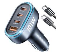 LISEN 101W USB C Car Charger 4 Port Cigarette Lighter Car USB Charger Multi Port with Cable Super Fast Charging Adapter PD3.0&QC3.0, Compatible with iPhone 16 Pro Max 15 14 Samsung S24 iPad