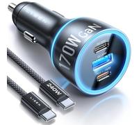 LISEN 170W USB C Car Charger with 1M 240W USB C Cable, PD 3.1 Car Charger Fast Charging Super Compatible with iPhone 17 Air 16 15 14 13, Galaxy S25 S24 Ultra, MacBook Pro Air, iPad Mini