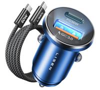 LISEN 54W Blue Car Phone Charger Adapter with 60W USB C Cable | 12V Car USB Socket Adapter USB C Car Phone Charger Fast Charge Car Accessories for iPhone 18 17 Pro Samsung S26 Oxford Blue