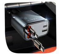 LISEN 84W Retractable Car Phone Charger USB C Cable (2×80cm) Cigarette Lighter Charger 12/24V Car USB Adapter Socket Travel Essentials Car Interior Accessories Gadgets for Men for iPhone 17 16 Samsung