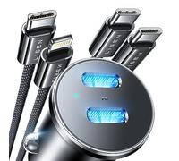 LISEN 90W USB C Car Charger, Dual USB C Port PD45W All Metal Cigarette Lighter USB Fast Car Charger Adapter with USBC Cable & Lightning Cable for iPhone 16 Pro Max 15 14 13 Galaxy S24/23 Pixel iPad