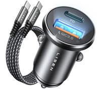 LISEN Car Charger Adapter USB C 54W 12V USB Socket [USBC 36W+QC18W] 60W USB C Cable PD3.0 Car Phone Charger Cigarette Lighter USB Charger for iPhone 16 Pro Samsung S25 Ultra Camping Car Accessories