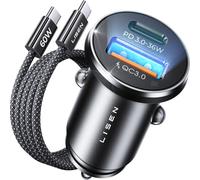 LISEN Car Charger Adapter USB C 54W 12V USB Socket [USBC 36W+QC18W] With 60W USB C Cable Car Phone Charger Cigarette Lighter USB Charger Car Accessories Gifts for Men for iPhone 17 Pro Max Samsung S25